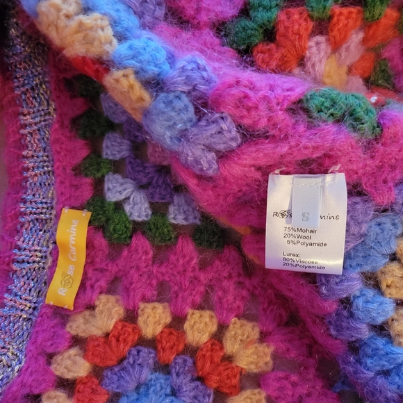 Rose Carmine crochet knit cardigan granny square mohair wool size small cropped - Picture 8 of 10